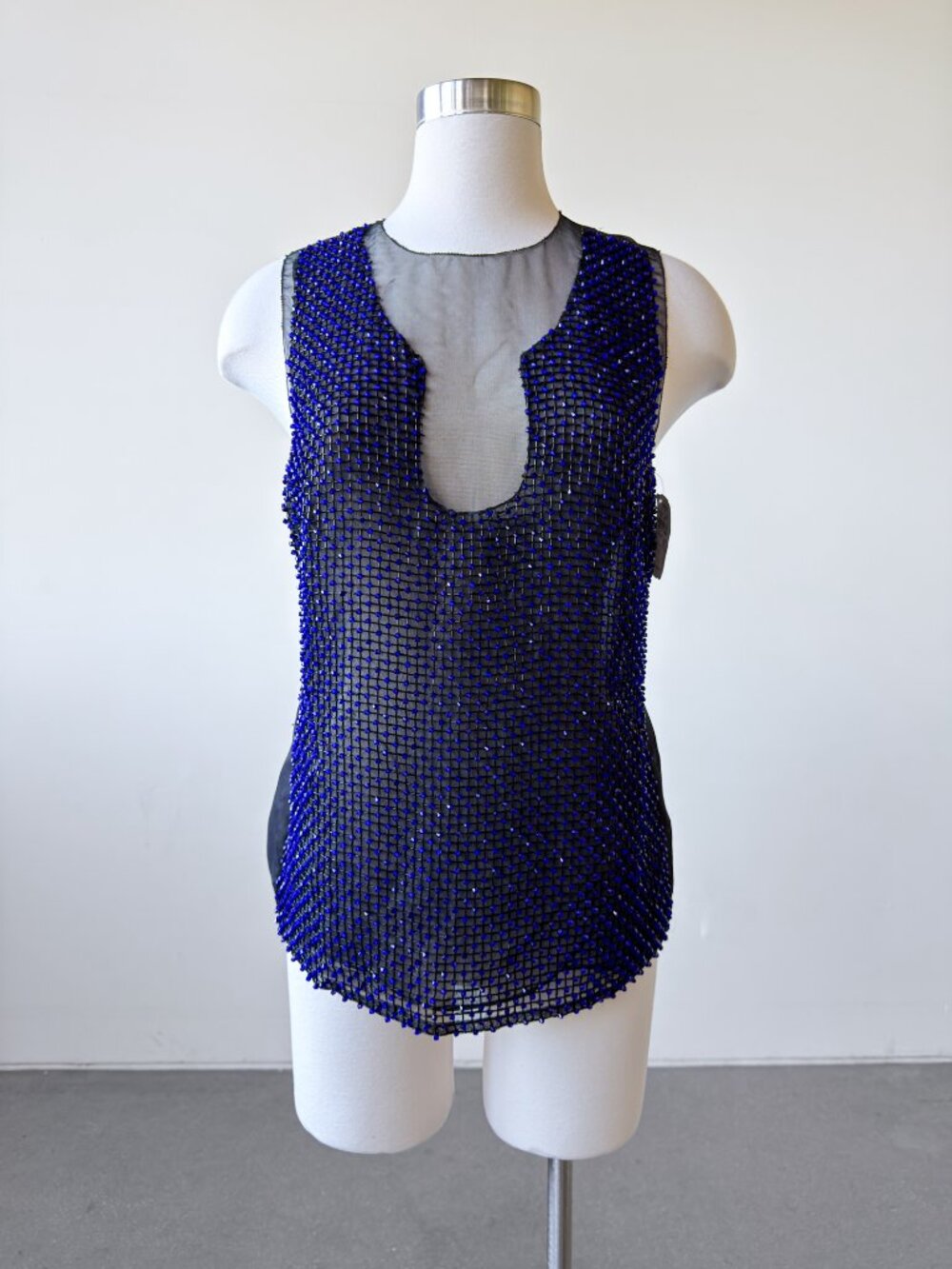 Tom Ford Crystal Embellished Silk Chiffon Tank Top Cobalt Black IT 42 US 8 NEW